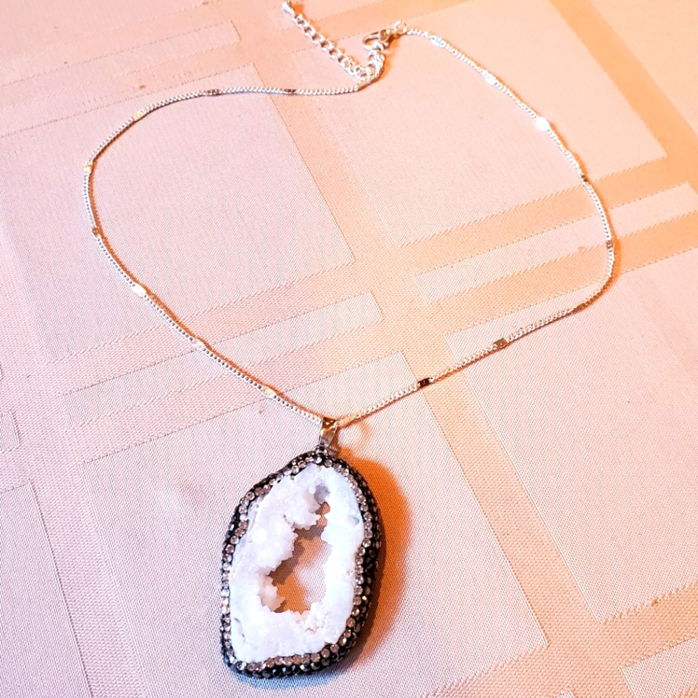 3/$30 - 18" Adj. White Rock Crystal Druzy Statement Necklace w/ Accent Stones